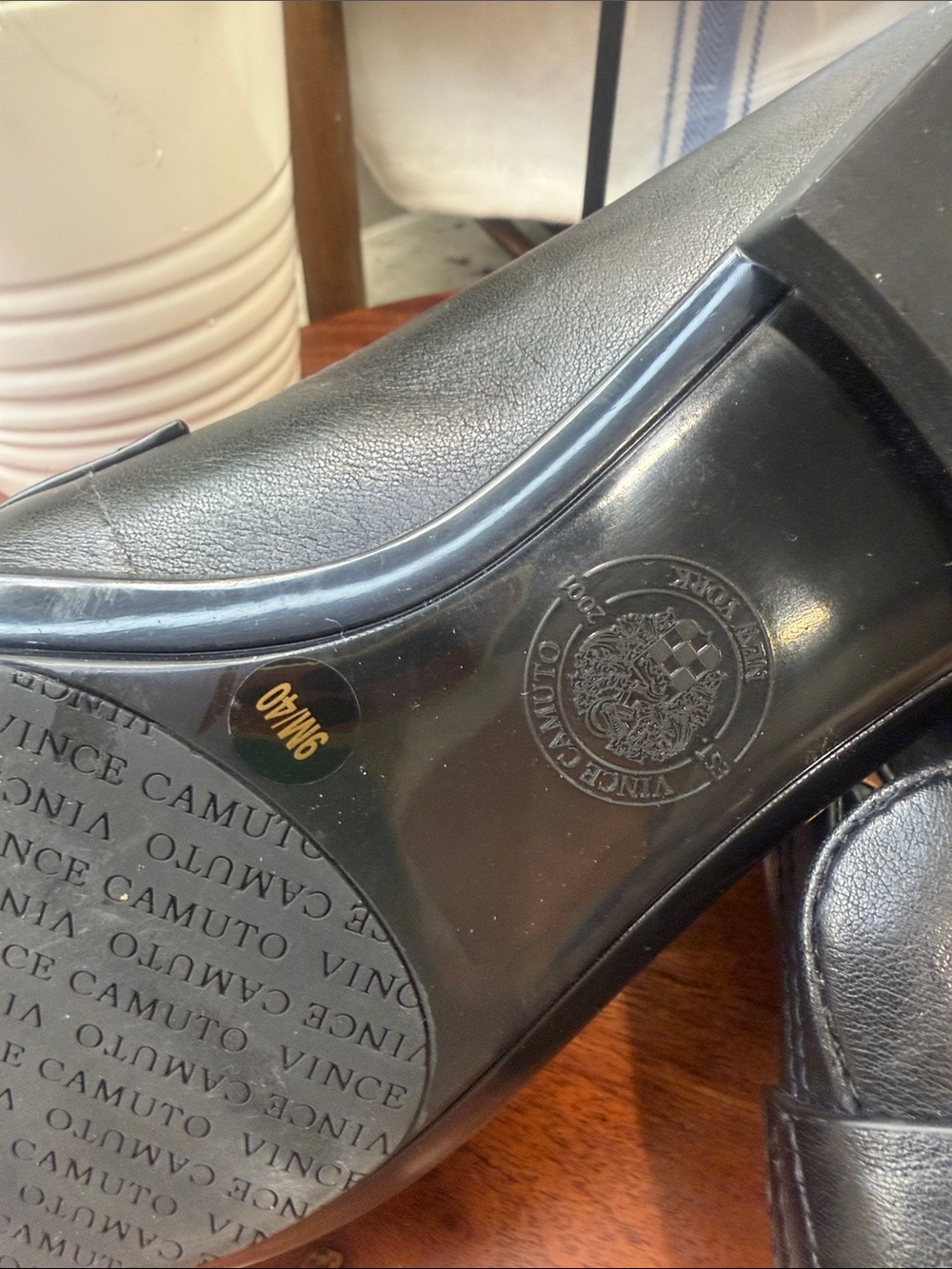 Vince Camuto Leather Slip-On Loafers with Gold Accent. - Picture 6 of 9